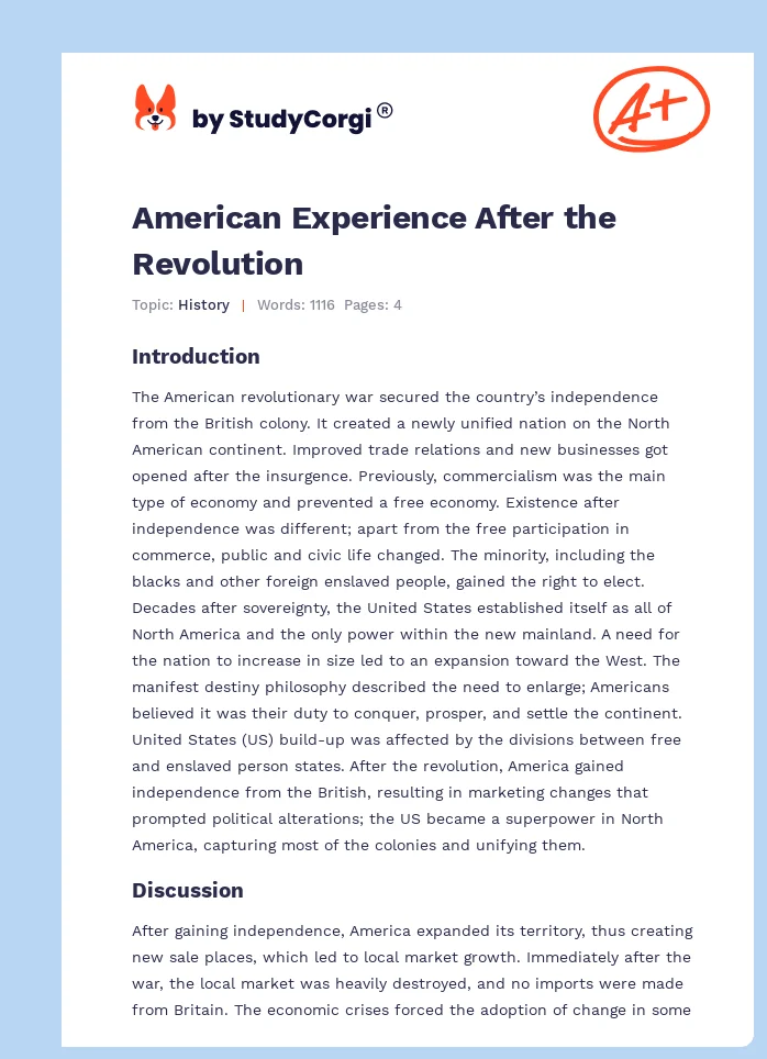 American Experience After the Revolution. Page 1