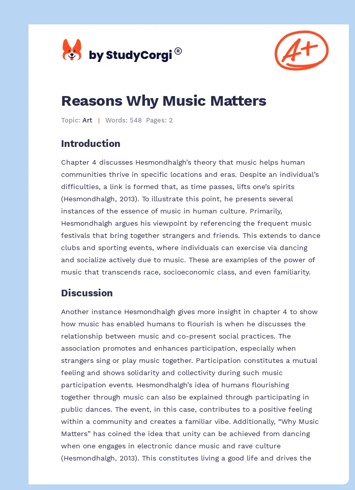 Reasons Why Music Matters. Page 1