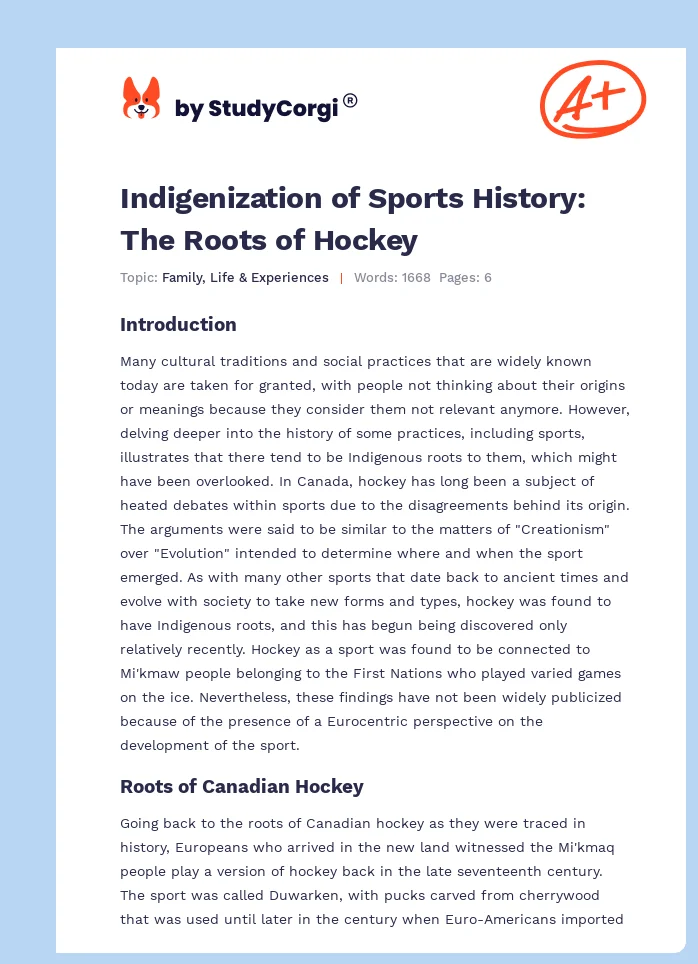Indigenization of Sports History: The Roots of Hockey. Page 1