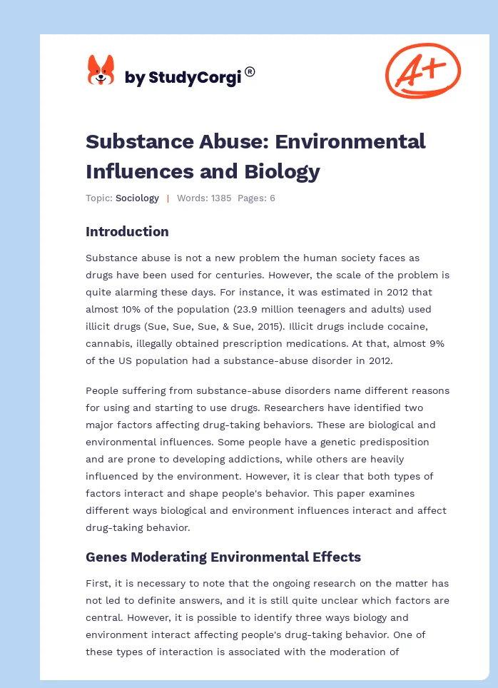 Substance Abuse: Environmental Influences and Biology. Page 1