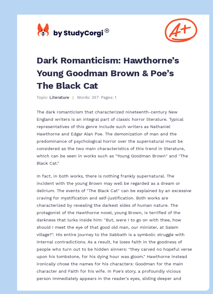 Dark Romanticism: Hawthorne’s Young Goodman Brown & Poe’s The Black Cat. Page 1