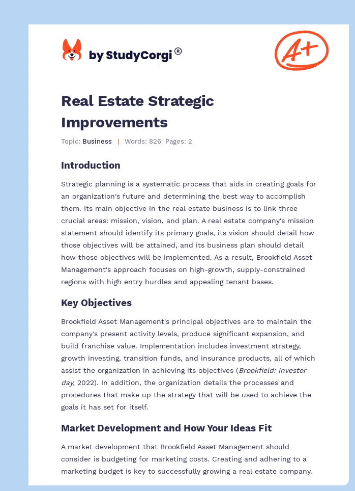 Real Estate Strategic Improvements. Page 1