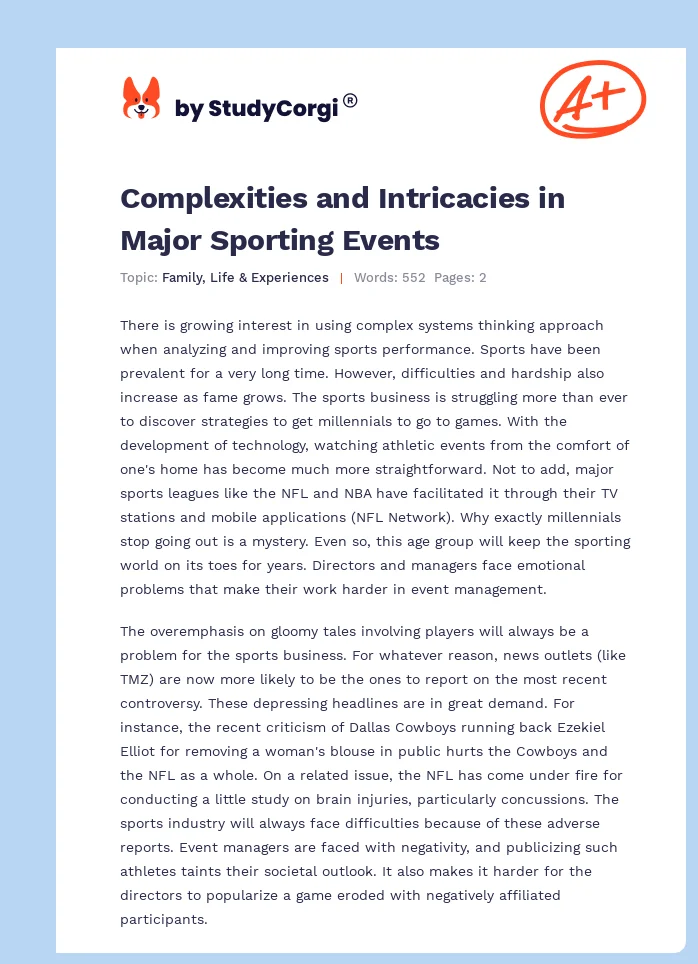 Complexities and Intricacies in Major Sporting Events. Page 1