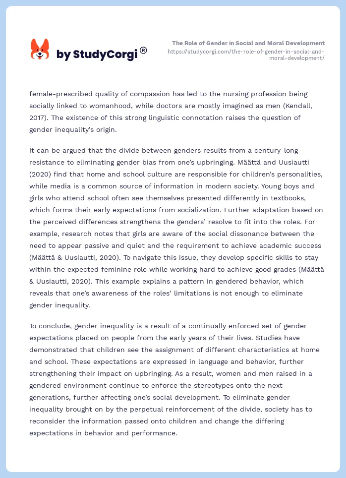 The Role of Gender in Social and Moral Development. Page 2