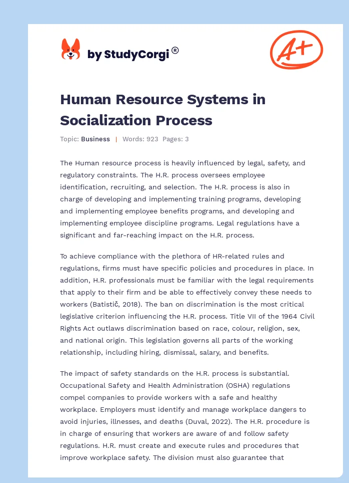 Human Resource Systems in Socialization Process. Page 1