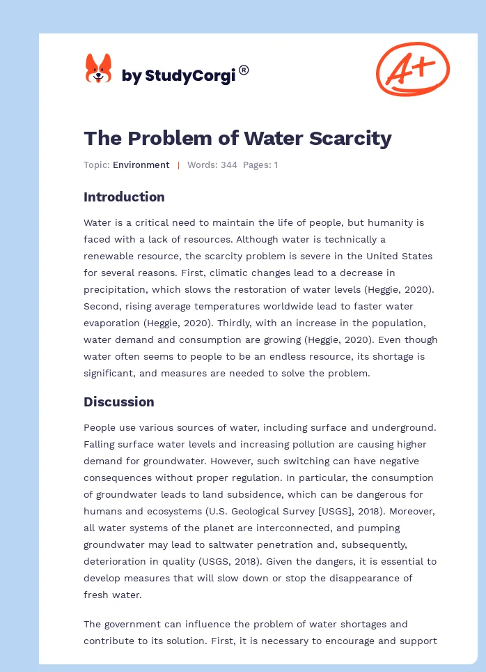 The Problem of Water Scarcity. Page 1