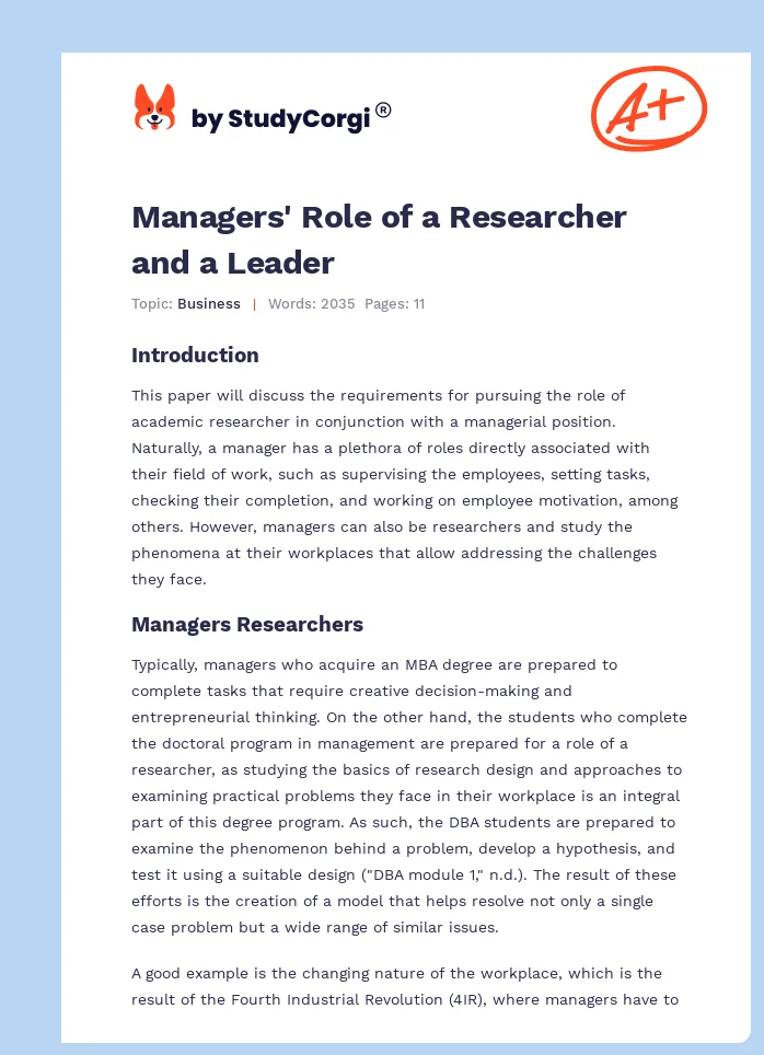 Managers' Role of a Researcher and a Leader. Page 1