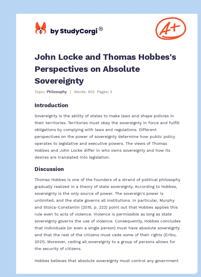 John Locke and Thomas Hobbes's Perspectives on Absolute Sovereignty. Page 1