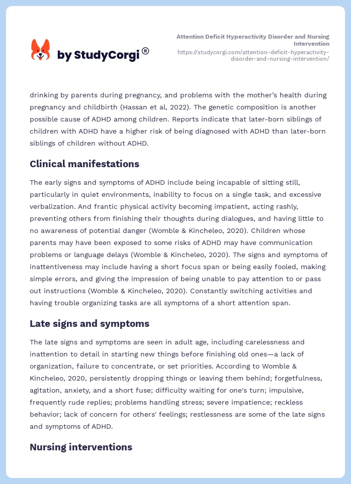 Attention Deficit Hyperactivity Disorder and Nursing Intervention. Page 2
