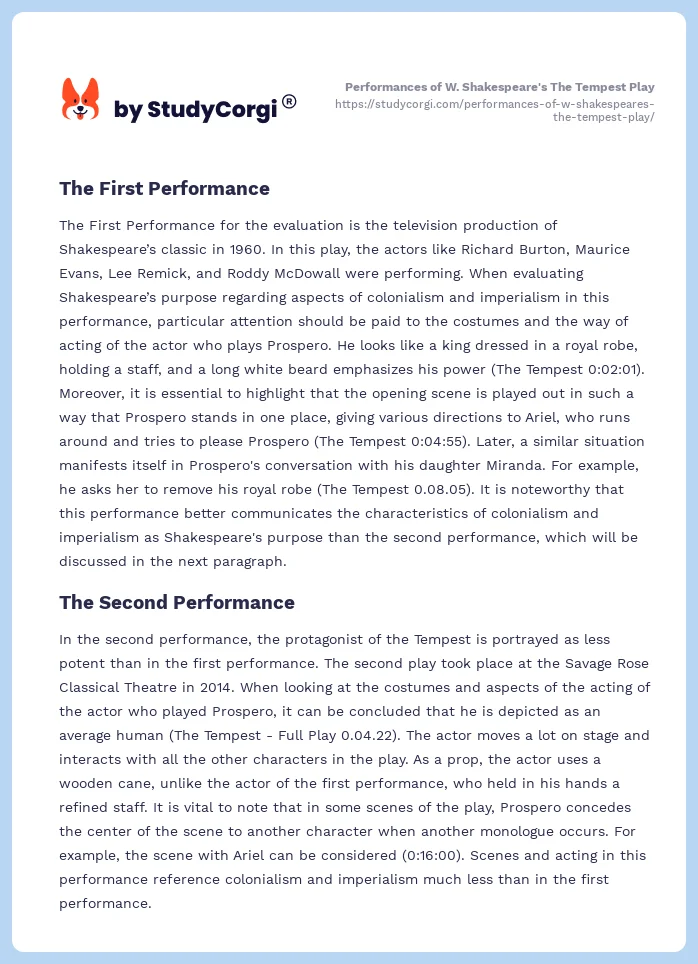 Performances of W. Shakespeare's The Tempest Play. Page 2
