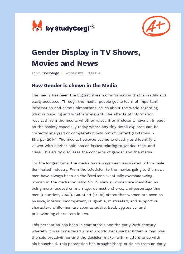 Gender Display in TV Shows, Movies and News. Page 1