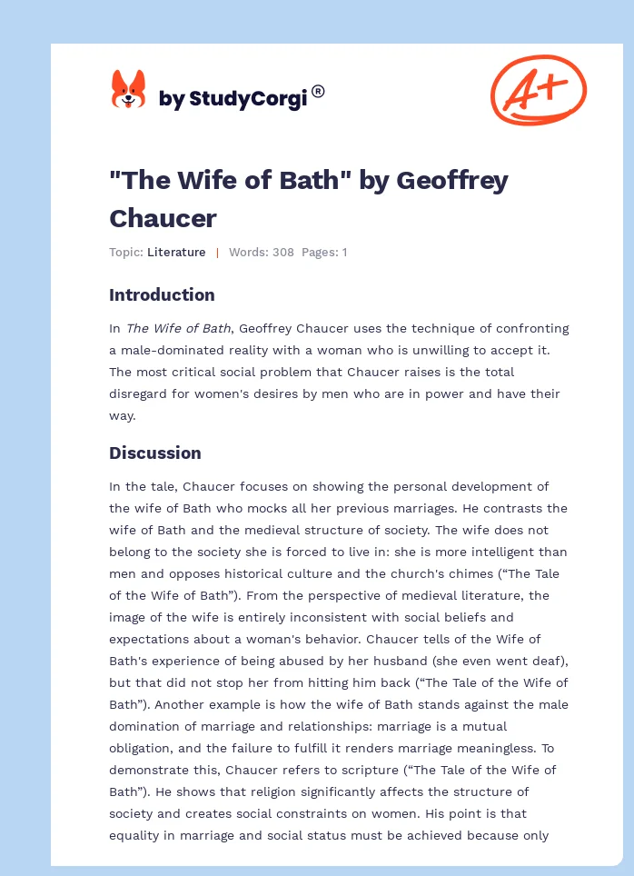 "The Wife of Bath" by Geoffrey Chaucer. Page 1