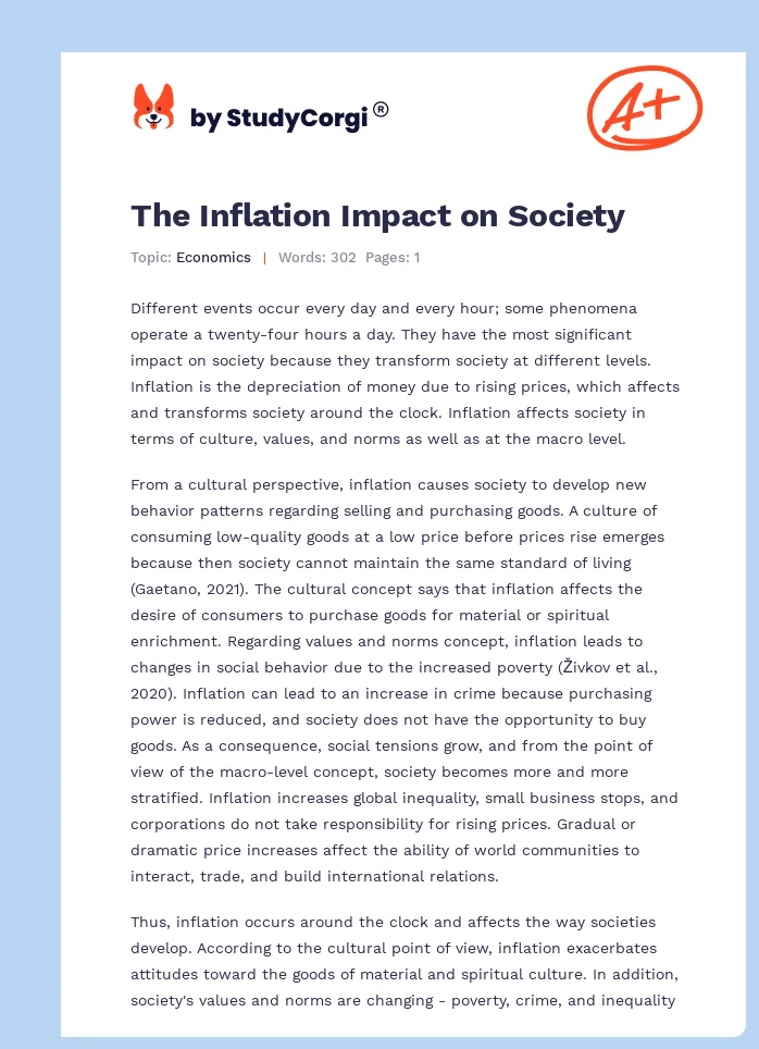 The Inflation Impact on Society. Page 1