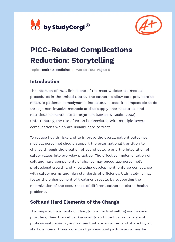 PICC-Related Complications Reduction: Storytelling. Page 1