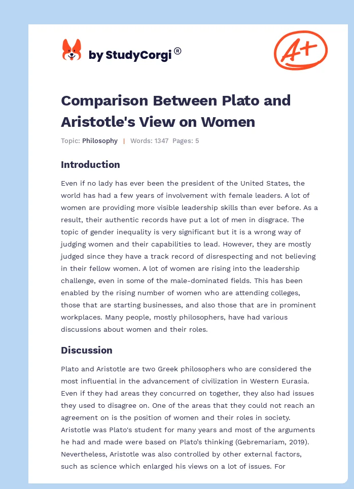 Comparison Between Plato and Aristotle's View on Women. Page 1