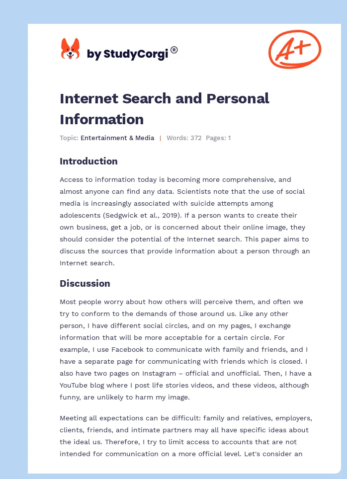 Internet Search and Personal Information. Page 1
