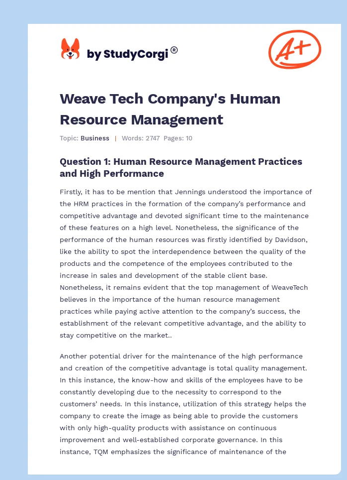 Weave Tech Company's Human Resource Management. Page 1