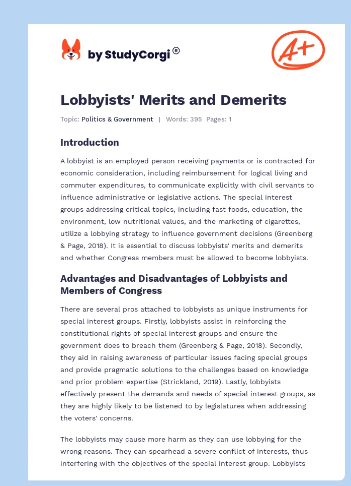 Lobbyists' Merits and Demerits. Page 1