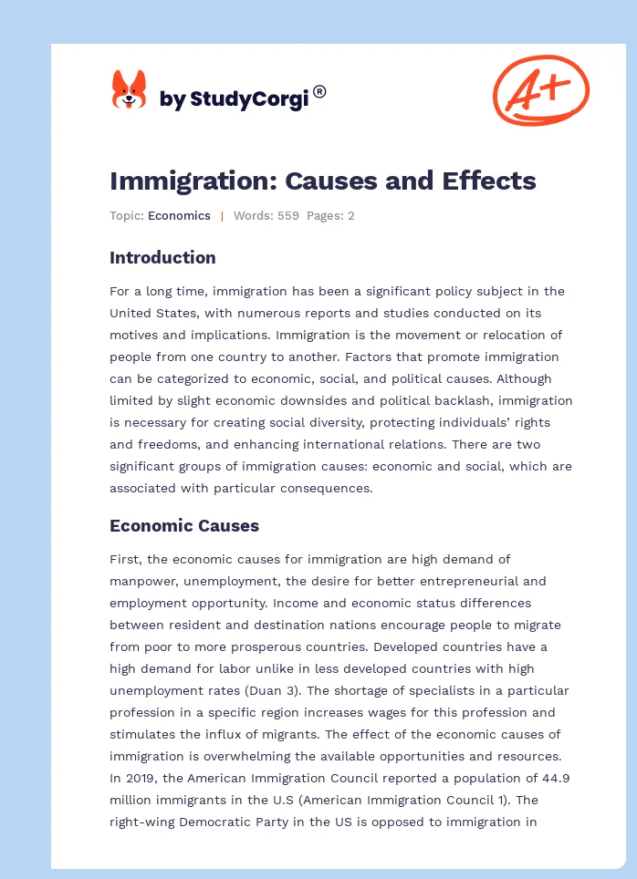 essay about immigration causes and effects