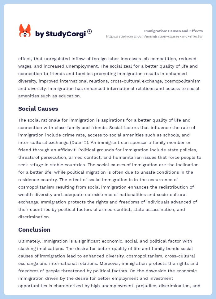 immigration causes and effects essay