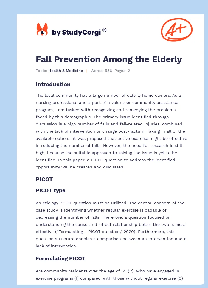 Fall Prevention Among the Elderly. Page 1