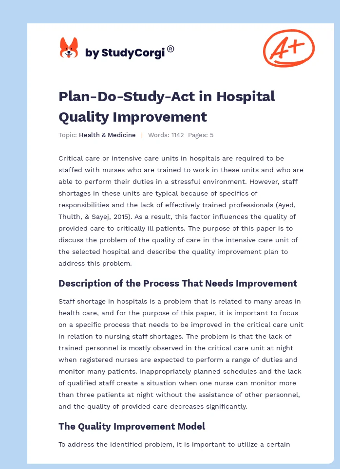 Plan-Do-Study-Act in Hospital Quality Improvement. Page 1