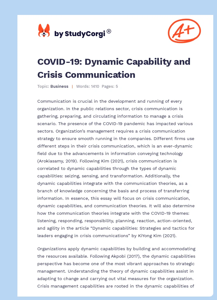 COVID-19: Dynamic Capability and Crisis Communication. Page 1