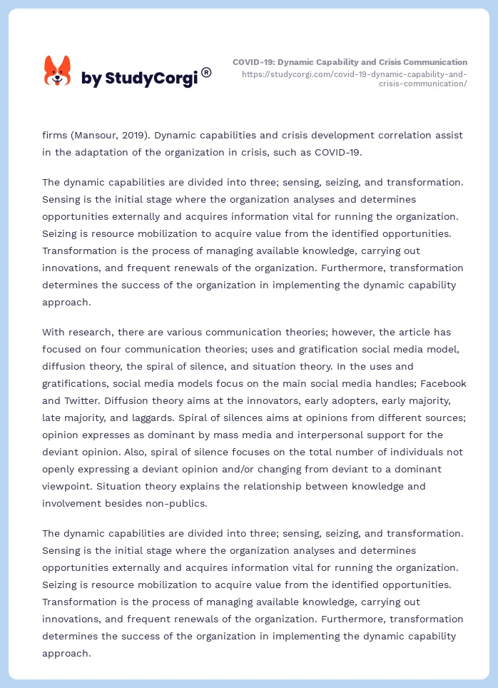 COVID-19: Dynamic Capability and Crisis Communication. Page 2