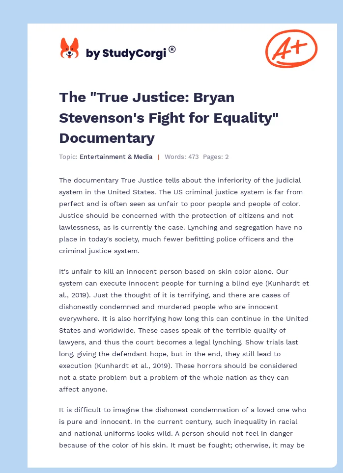 The "True Justice: Bryan Stevenson's Fight for Equality" Documentary. Page 1