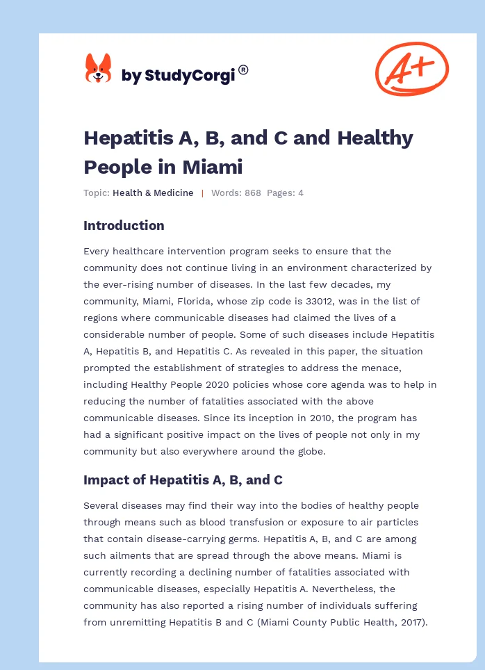 Hepatitis A, B, and C and Healthy People in Miami. Page 1