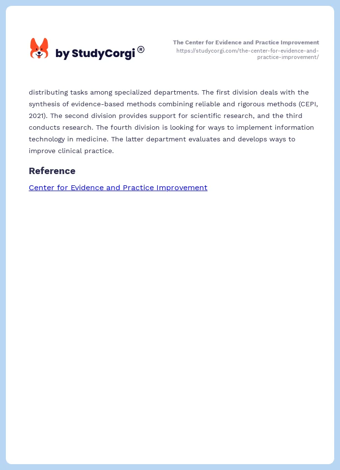 The Center for Evidence and Practice Improvement. Page 2