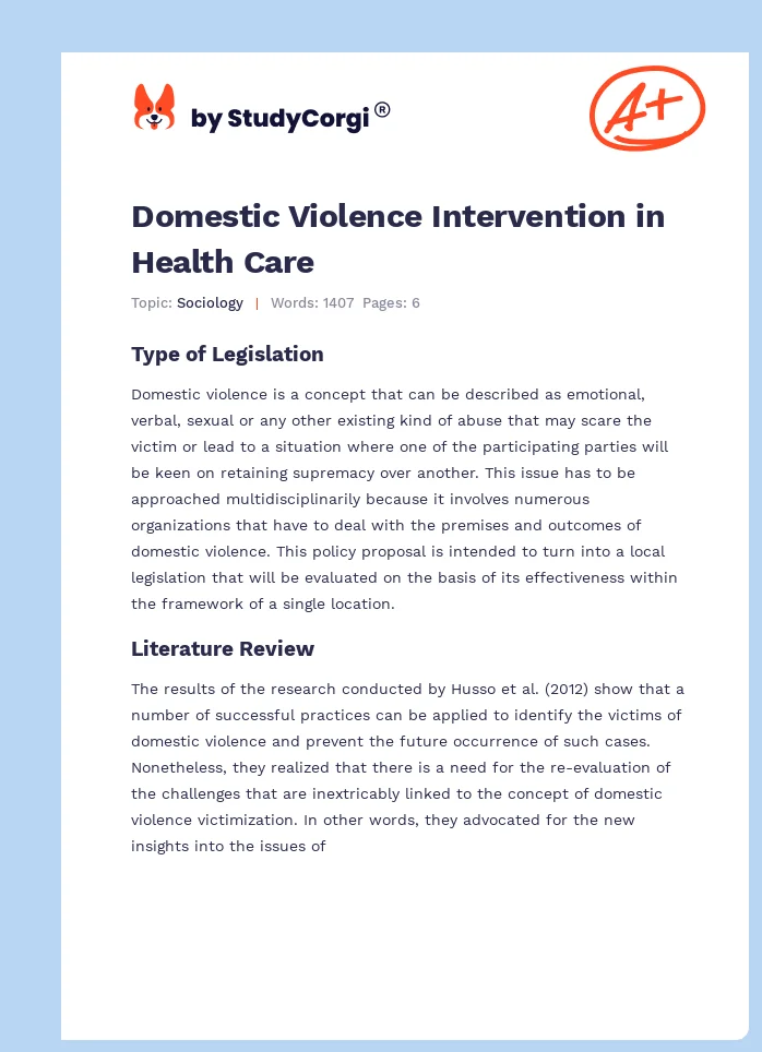 Domestic Violence Intervention in Health Care. Page 1