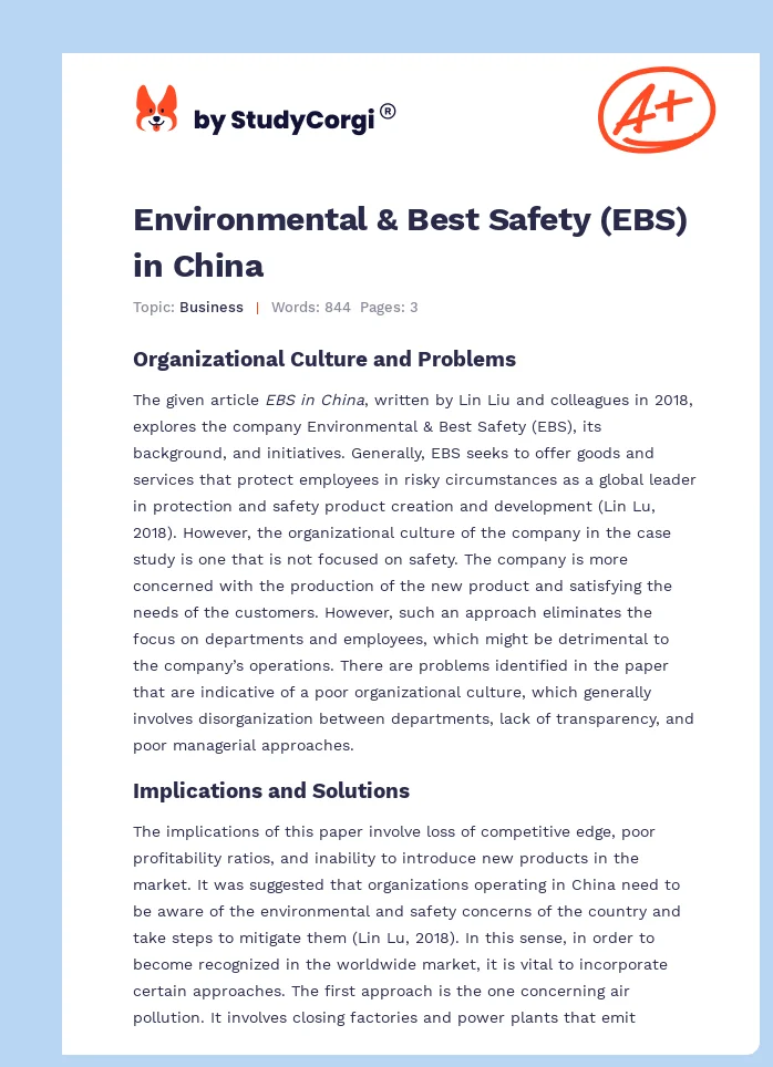 Environmental & Best Safety (EBS) in China. Page 1