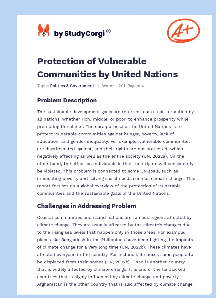 Protection of Vulnerable Communities by United Nations. Page 1