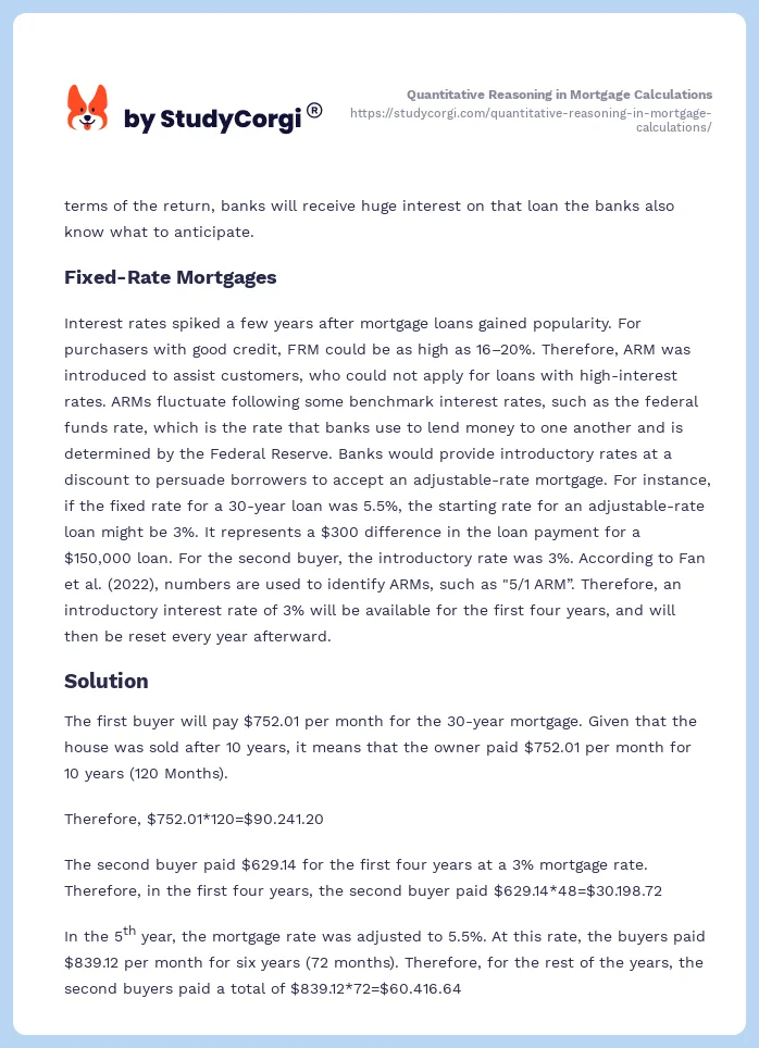 Quantitative Reasoning in Mortgage Calculations. Page 2