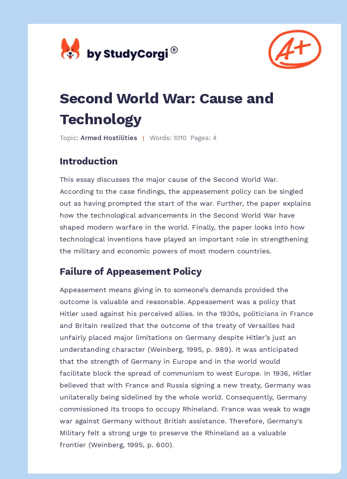 Second World War: Cause and Technology. Page 1