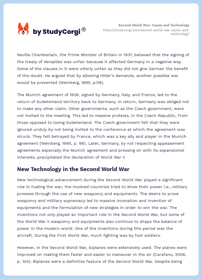 Second World War: Cause and Technology. Page 2
