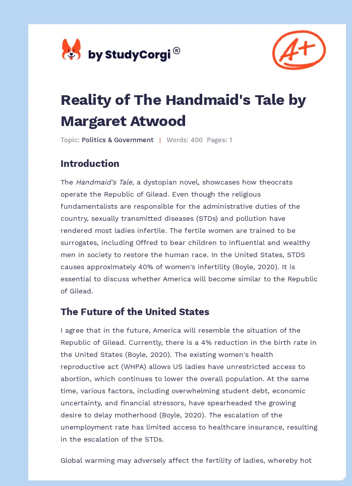 Reality of The Handmaid's Tale by Margaret Atwood. Page 1
