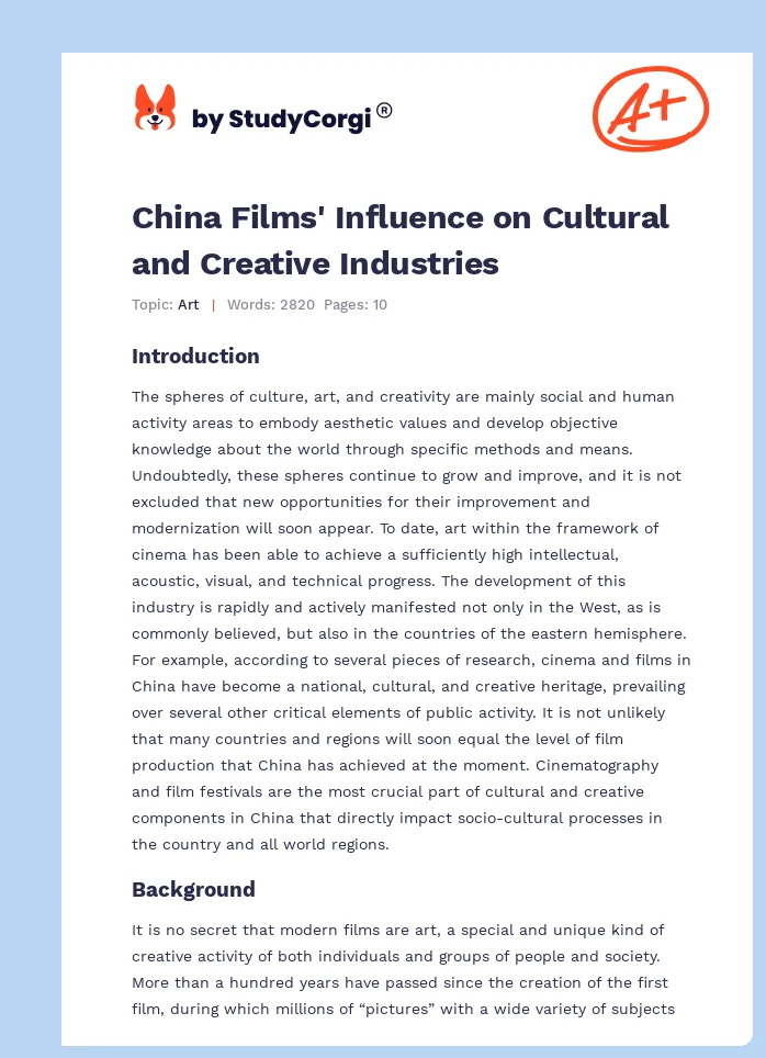 China Films' Influence on Cultural and Creative Industries. Page 1