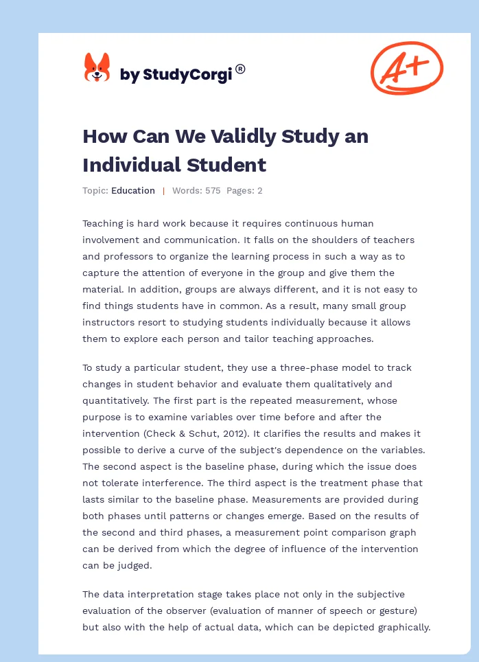 How Can We Validly Study an Individual Student. Page 1