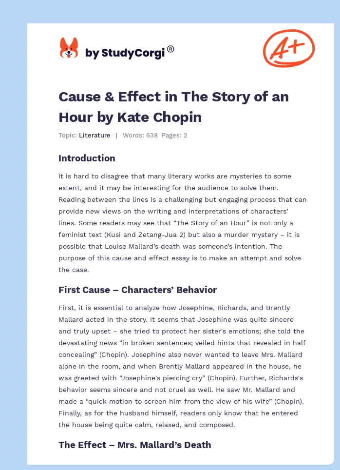 Cause & Effect in The Story of an Hour by Kate Chopin. Page 1