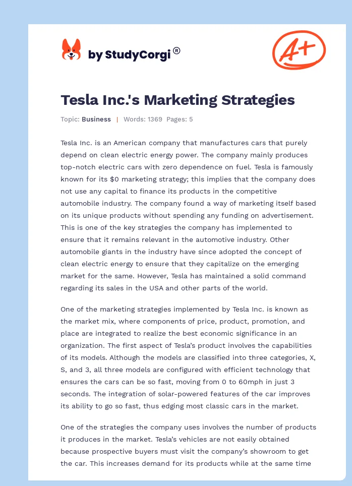 Tesla Inc.'s Marketing Strategies. Page 1