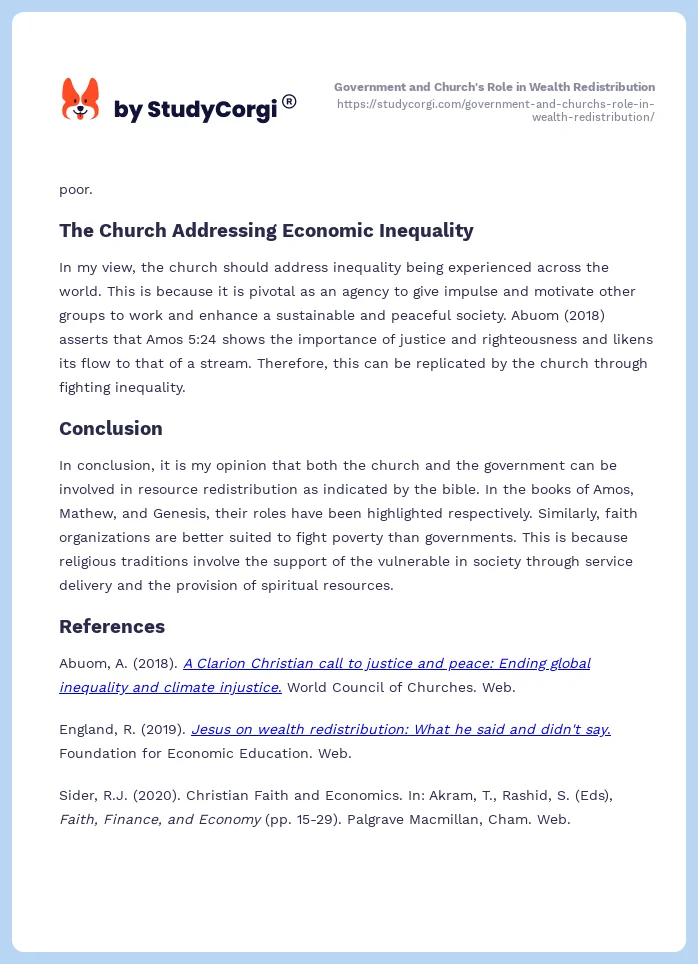 Government and Church's Role in Wealth Redistribution. Page 2