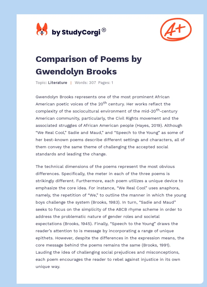 Comparison of Poems by Gwendolyn Brooks. Page 1