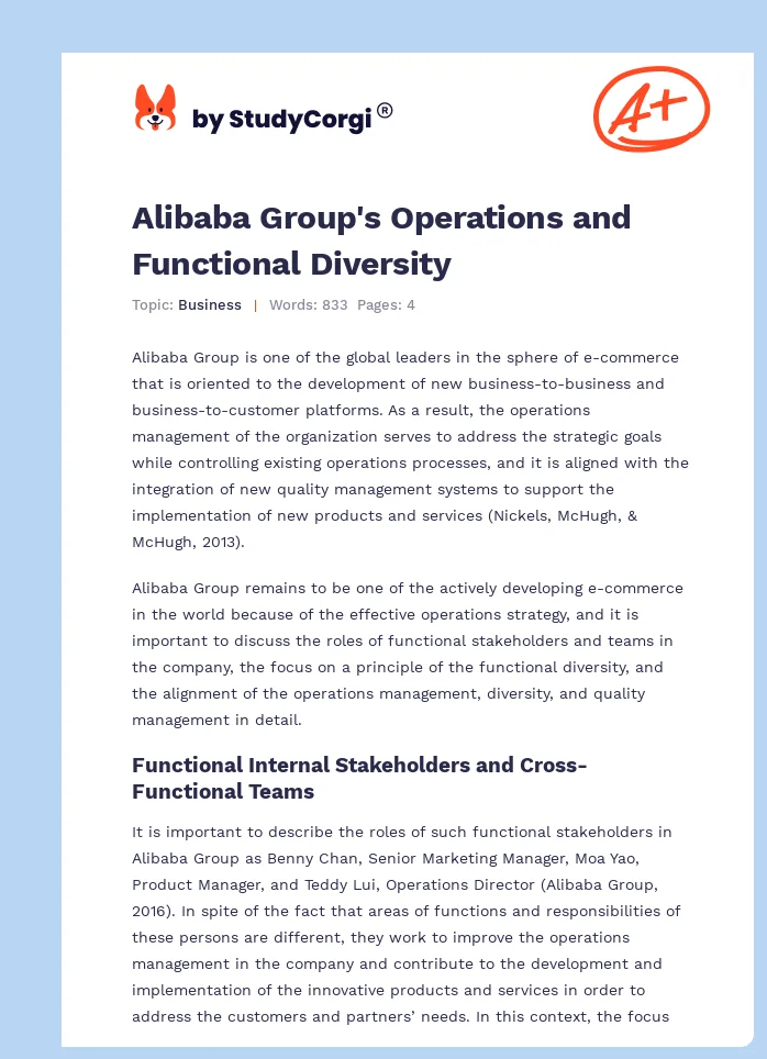 Alibaba Group's Operations and Functional Diversity. Page 1
