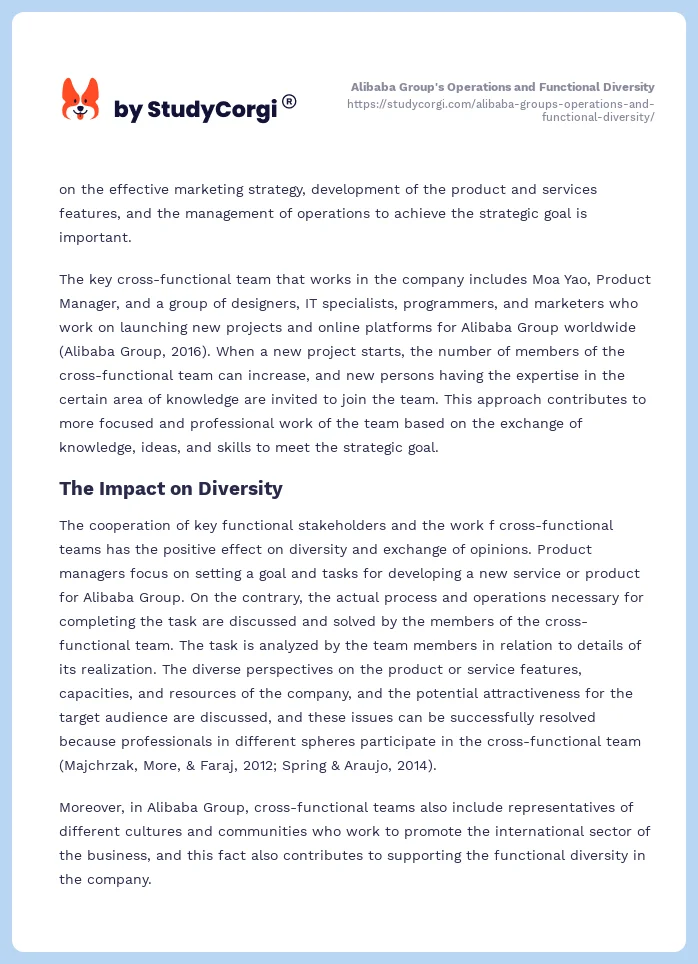 Alibaba Group's Operations and Functional Diversity. Page 2