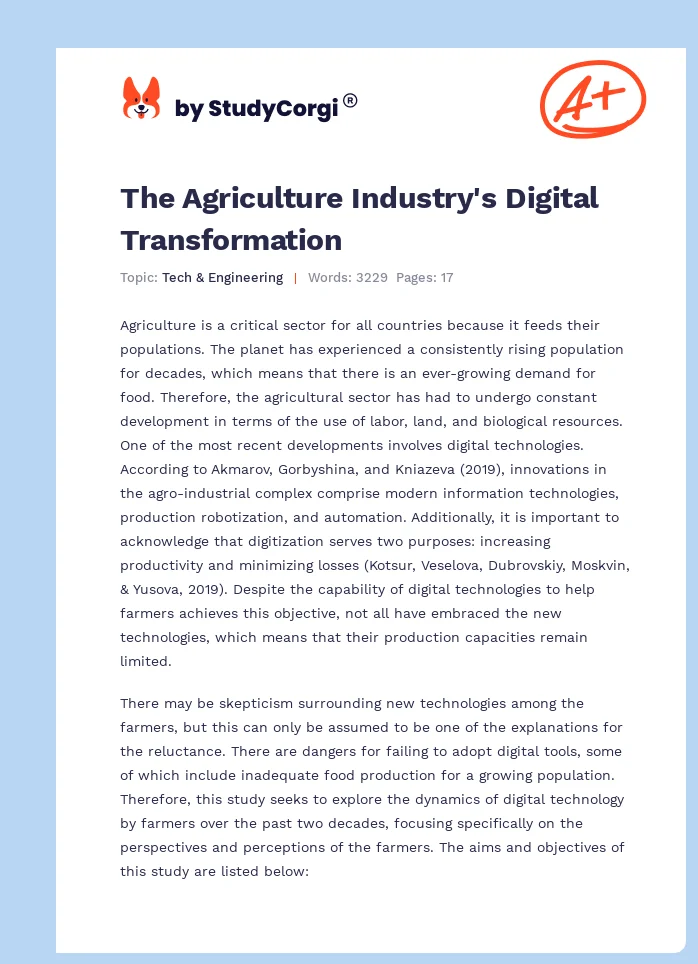 The Agriculture Industry's Digital Transformation. Page 1