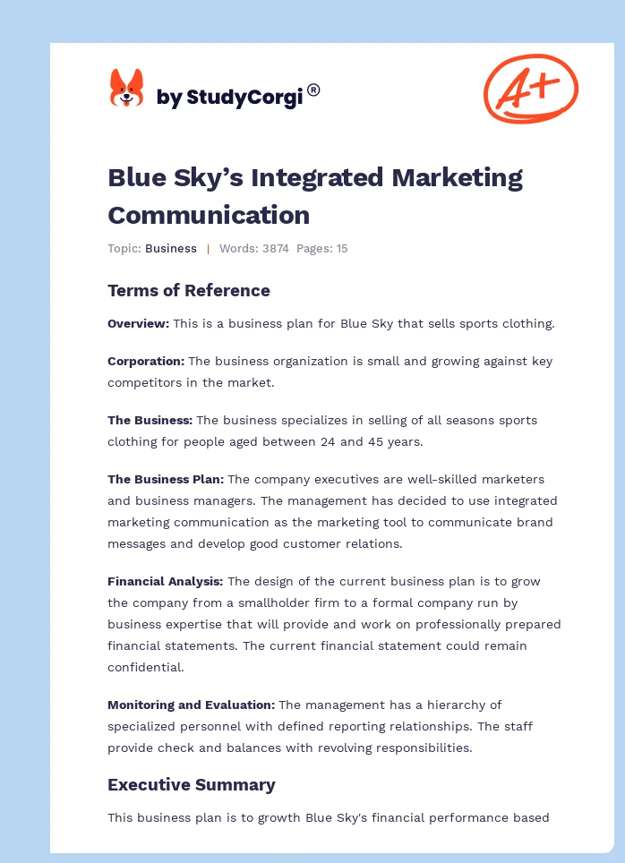 Blue Sky’s Integrated Marketing Communication. Page 1