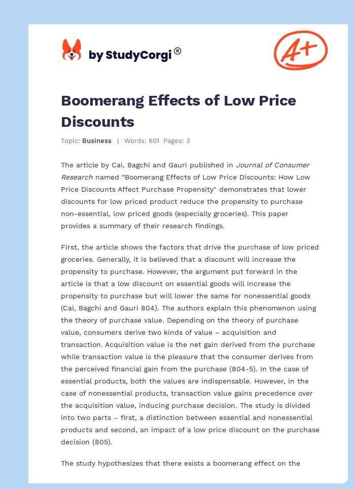 Boomerang Effects of Low Price Discounts. Page 1