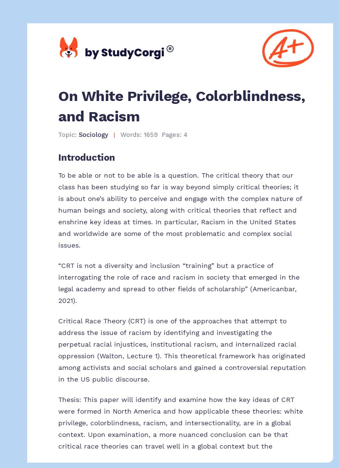 On White Privilege, Colorblindness, and Racism. Page 1